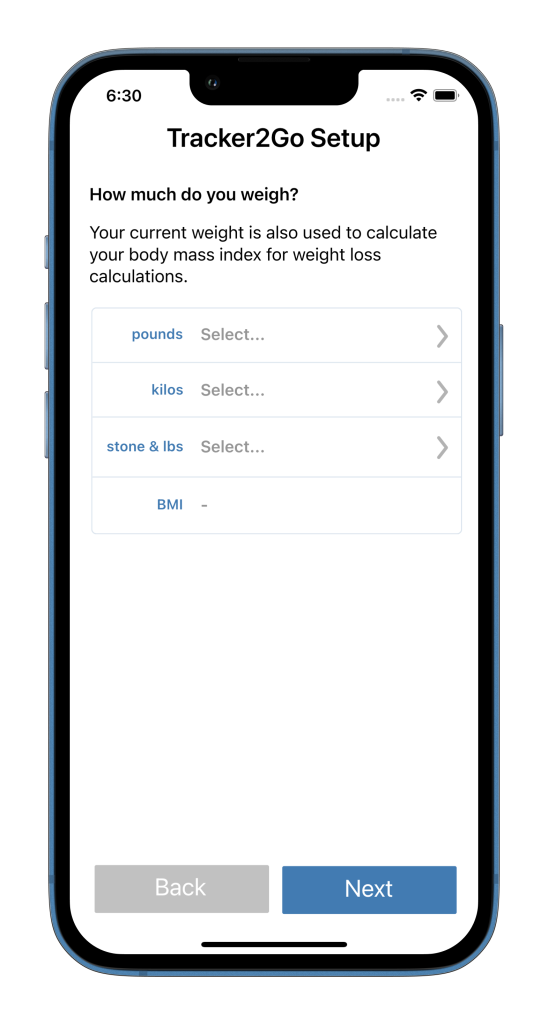 Diet tracker weight entry